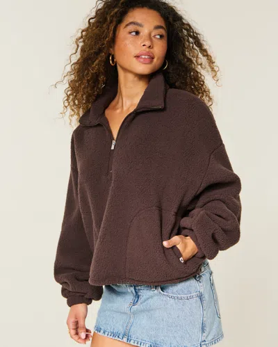 Hollister Sherpa Half-zip Sweatshirt In Purple