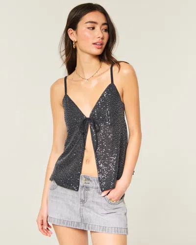Hollister Shimmer Flyaway Babydoll Top In Black