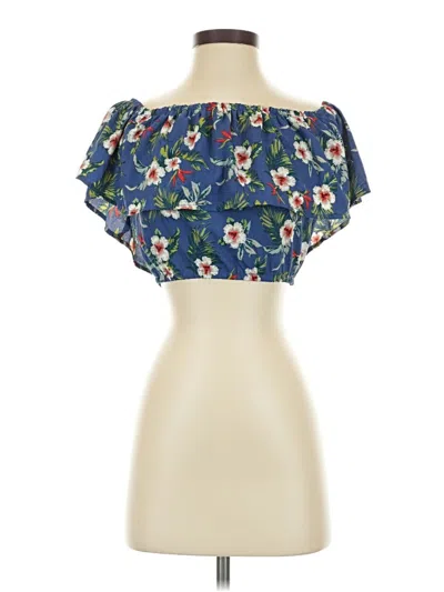 Pre-owned Hollister Short Sleeve Blouse In Blue