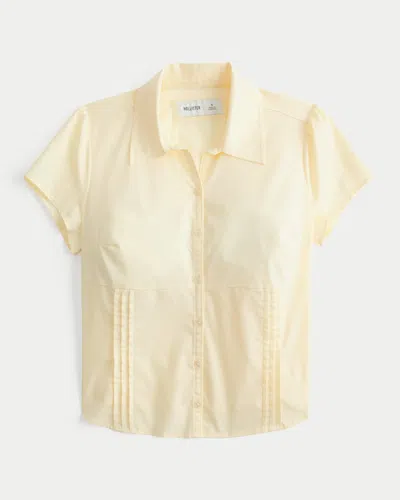Hollister Short-sleeve Button-through Shirt In Neutral