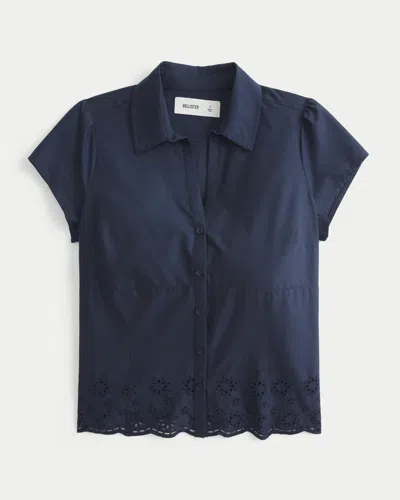 Hollister Short-sleeve Embroidered Hem Shirt In Blue