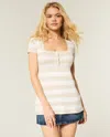 Hollister Short-sleeve Henley Babydoll Top In Neutral