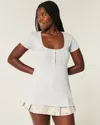 Hollister Short-sleeve Henley Babydoll Top In Neutral