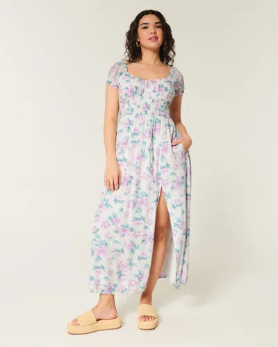 Hollister Short-sleeve Open-back Maxi Dress In Multi