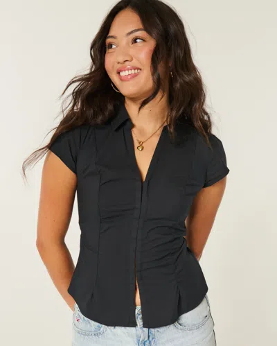 Hollister Short-sleeve Ruched Shirt In Black