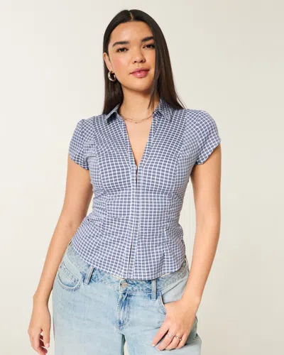 Hollister Short-sleeve Ruched Shirt In Blue
