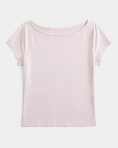 Hollister Short-sleeve Seamless Fabric Slash-neck T-shirt In Pink