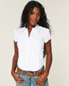 Hollister Short-sleeve Stretch Poplin Button-through Shirt In White