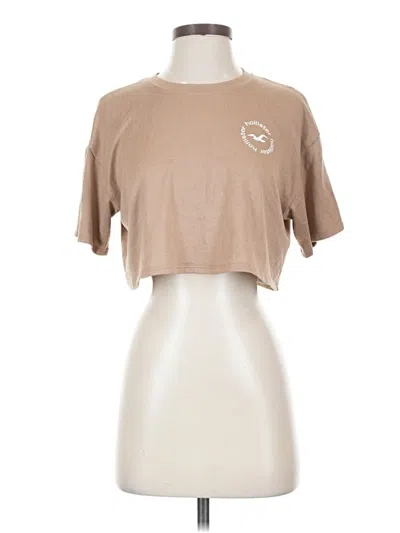 Pre-owned Hollister Short Sleeve Top Tan Keyhole Neckline Tops In Brown