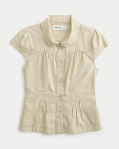 Hollister Short Sleeve Twill Peter Pan Collar Shirt In Neutral