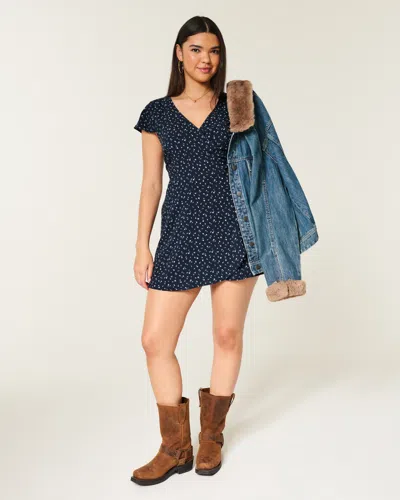 Hollister Short-sleeve Wrap Mini Dress In Blue