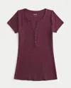 Hollister Short-sleeve Y2k Henley In Burgundy