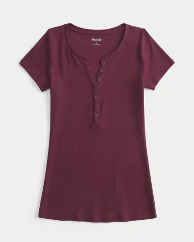 Hollister Short-sleeve Y2k Henley In Burgundy