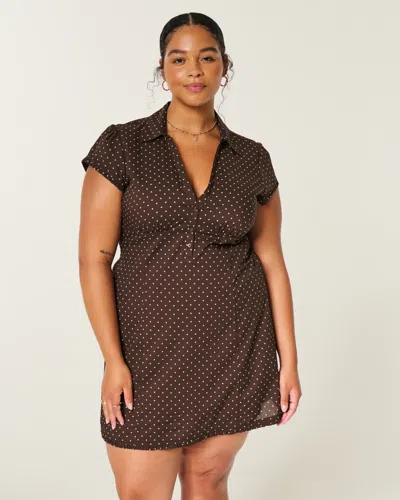 Hollister Short-sleeve Collared Shirt Dress In Brown