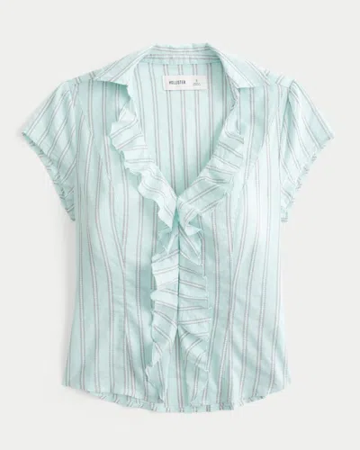 Hollister Short-sleeve Flyaway Ruffle Shirt In Blue