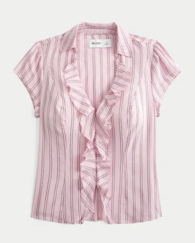 Hollister Short-sleeve Flyaway Ruffle Shirt In Pink
