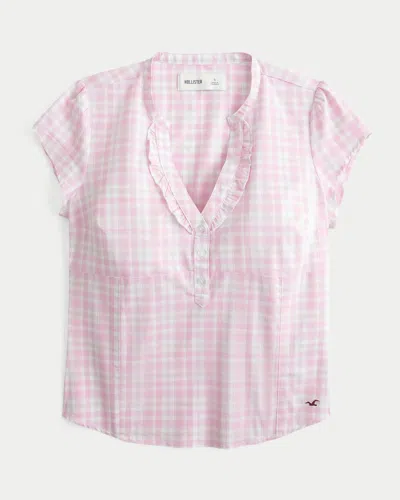 Hollister Short-sleeve Icon Henley Shirt In Pink