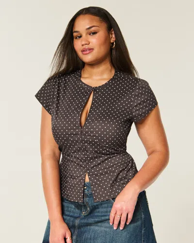 Hollister Short-sleeve Keyhole Hook And Eye Shirt In Brown