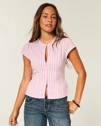 Hollister Short-sleeve Keyhole Hook And Eye Shirt In Pink