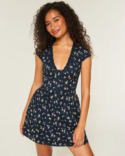 Hollister Short-sleeve Mini Dress In Blue
