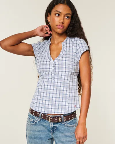 Hollister Short-sleeve Ruffle Henley Shirt In Blue