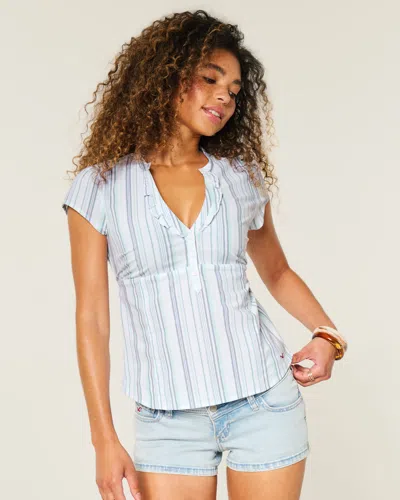 Hollister Short-sleeve Ruffle Henley Shirt In Blue