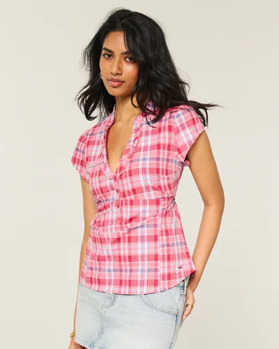 Hollister Short-sleeve Ruffle Henley Shirt In Red
