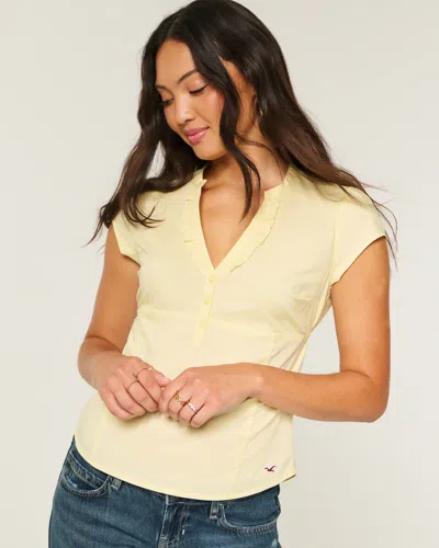 Hollister Short-sleeve Ruffle Henley Shirt In Yellow