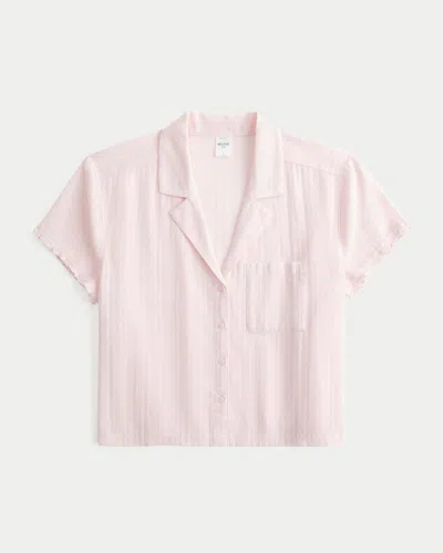 Hollister Short-sleeve Textural Ruffle Shirt In Pink