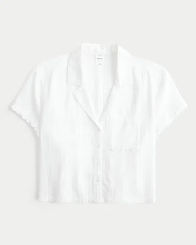 Hollister Short-sleeve Textural Ruffle Shirt In White