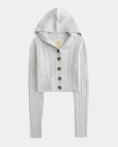 Hollister Shrunken Cable-knit Hooded Cardigan In Gray