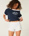 Hollister Side Stripe Fleece Mini Shorts In Blue
