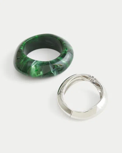 Hollister Silver & Green Bangle 2-pack In Silver Green