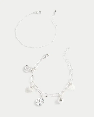 Hollister Silver Charm Bracelet 2-pack In Silver 2pk