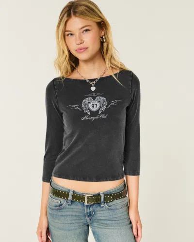 Hollister Slash-neck Route 97 Motorcycle Club Graphic Tee In Black