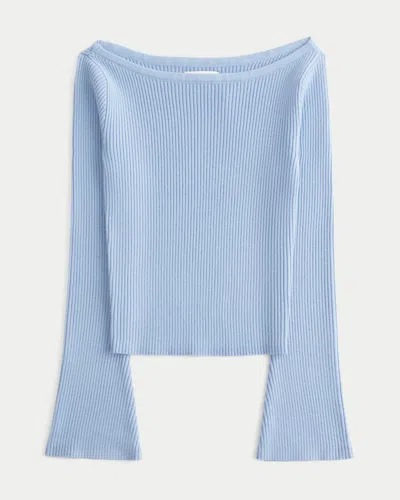 Hollister Slash-neck Bell Sleeve Sweater In Light Blue