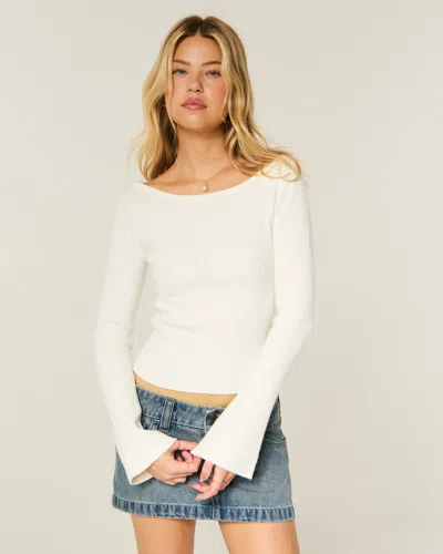 Hollister Slash-neck Bell Sleeve Sweater In White