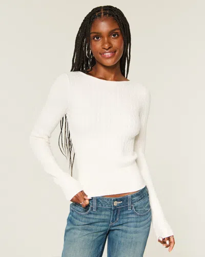 Hollister Knit Off The Shoulder Sweater With Bell Sleeves In White
