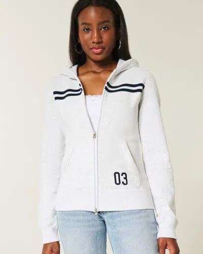 Hollister Slim Striped Zip-up Hoodie In White