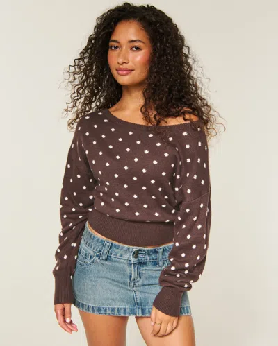 Hollister Slouchy Banded Off-the-shoulder Sweater In Brown