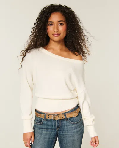 Hollister Slouchy Banded Off-the-shoulder Sweater In Neutral