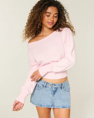 Hollister Slouchy Banded Off-the-shoulder Sweater In Pink