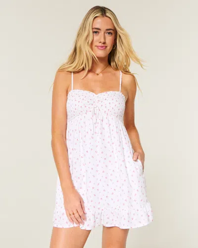 Hollister Smocked Bodice Mini Dress In White