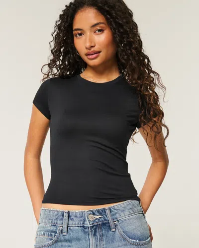 Hollister Soft Stretch Seamless Fabric Crew Baby Tee In Black