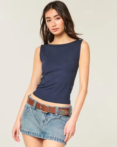 Hollister Soft Stretch Seamless Fabric Slash-neck Tank In Blue