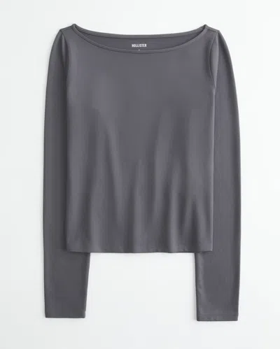 Hollister Soft Stretch Seamless Fabric Slash-neck Top In Gray