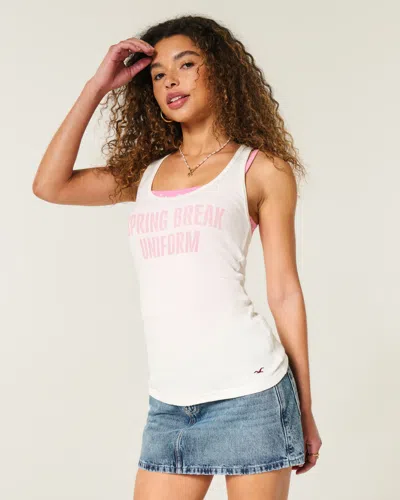 Hollister Spring Break Graphic Racerback Tank In White