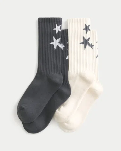 Hollister Star Graphic Crew Socks 2-pack In Gray