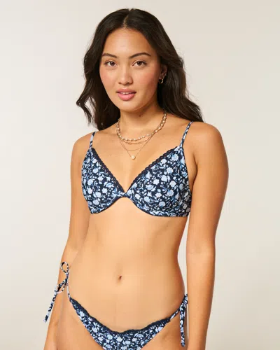 Hollister Stitched Trim Underwire Bikini Top In Blue