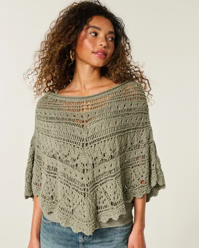 Hollister Stitchy Crochet-style Poncho In Green